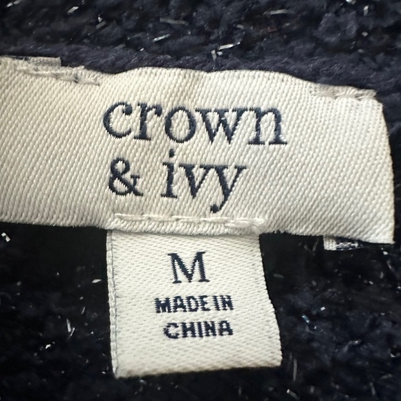 Crown & Ivy Navy Blue Bouclé Knit Sweater w/ Silver Trim – Size M - Picture 6 of 6